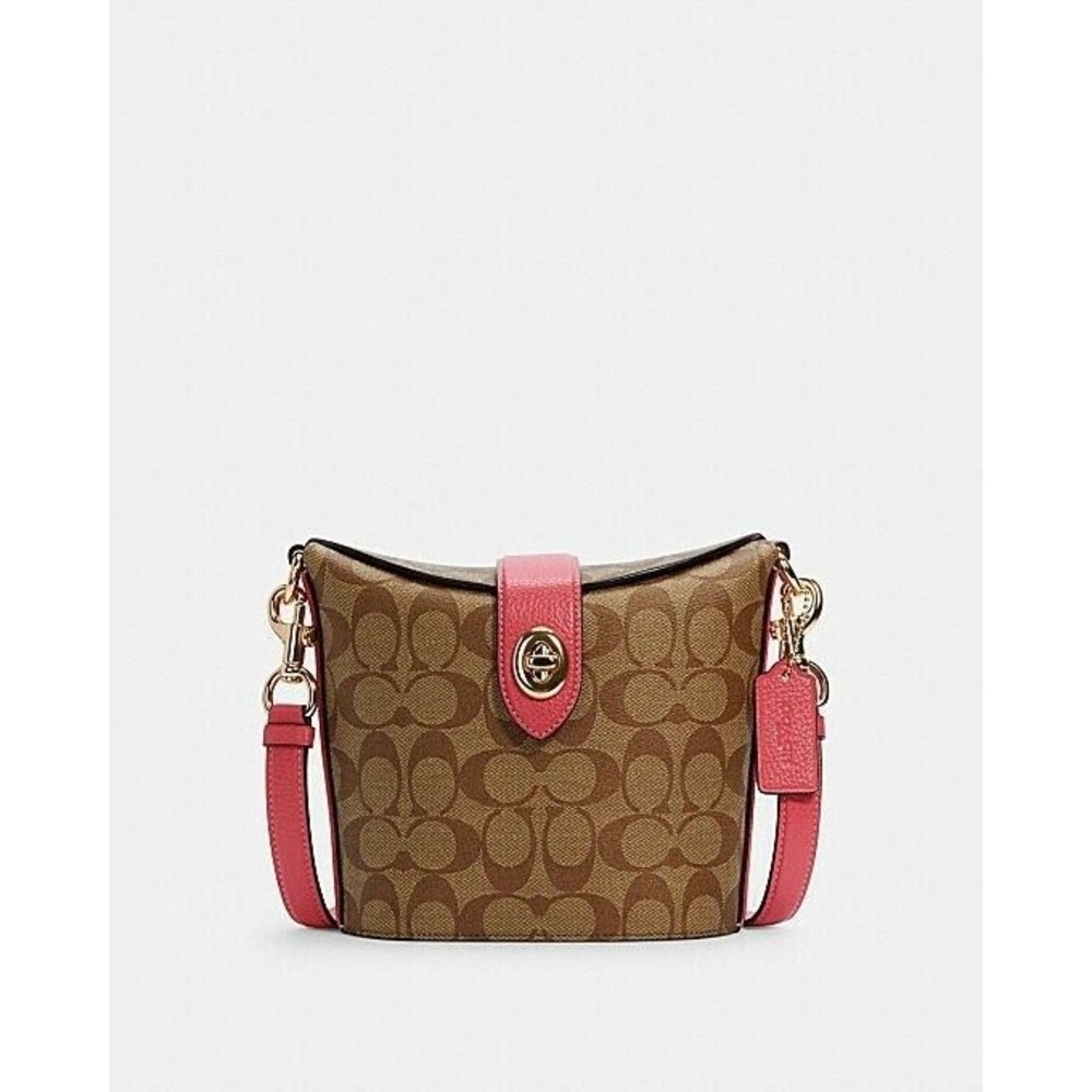 NWT Coach c2817 Addie Crossbody In Signature Canvas Khaki Fuschia Org $328 - Picture 10 of 12